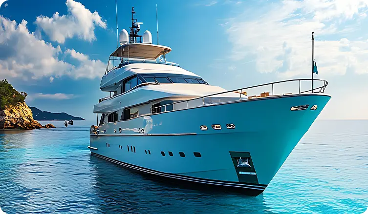 Luxury motor yacht on turquoise water