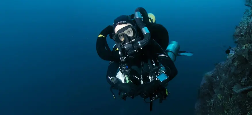 Rebreather diver underwater